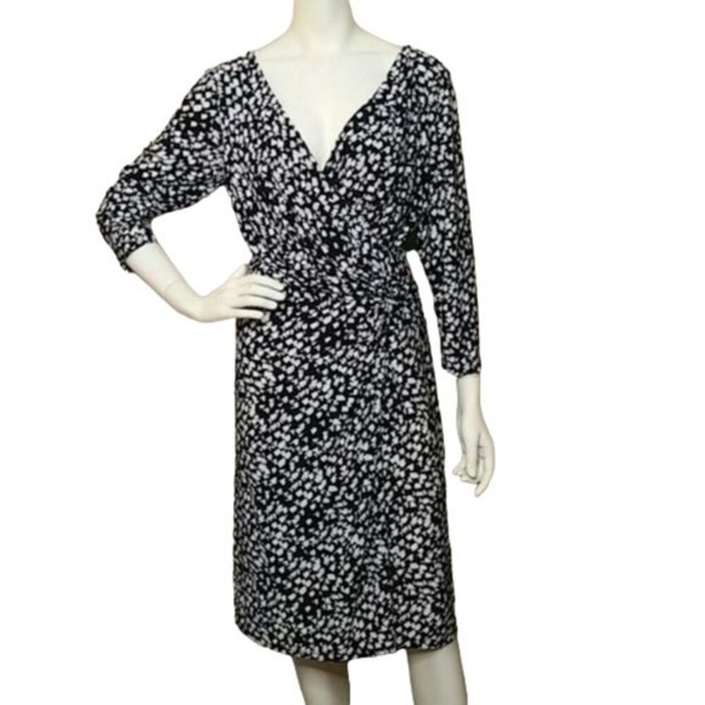 Chaps Wrap Style Dress Black and Ivory Long SleeveWomens Size XL